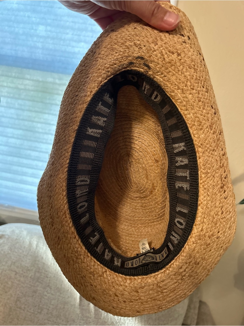Kate Lord Woven Straw Sun Hat with Taupe Bow S/M - Picture 3 of 5